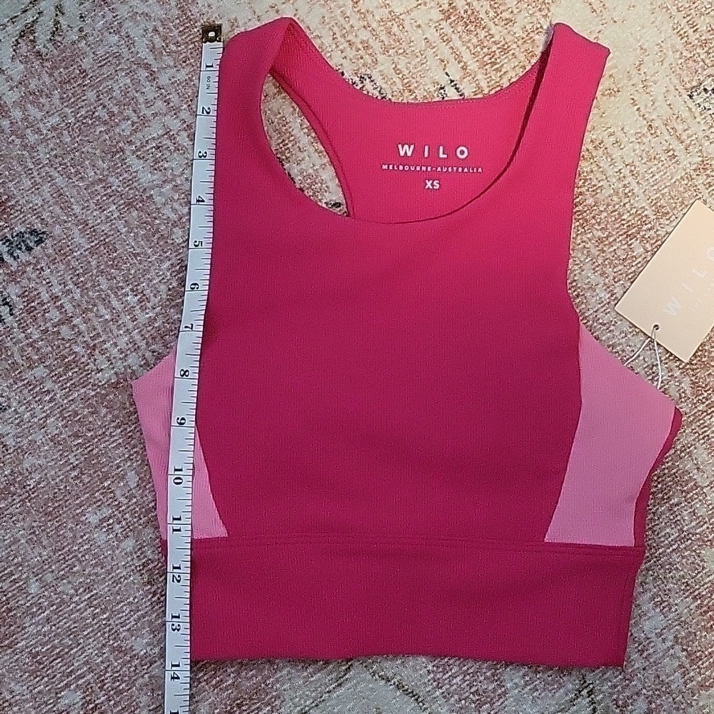 WILO Racerback Ribbed Pink Sports Bra Removeable Pads - Size XS - Picture 7 of 10